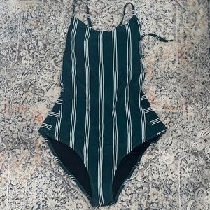 Cupshe Green with white stripe one piece swim suit /bathing suit